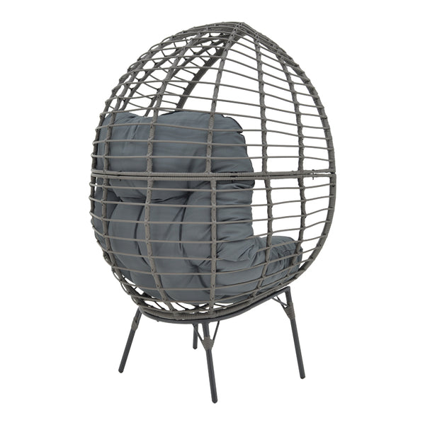 Fotoliu de gradina Nestie ratan picioare metal gri perna, gri, 102x80x155 cm