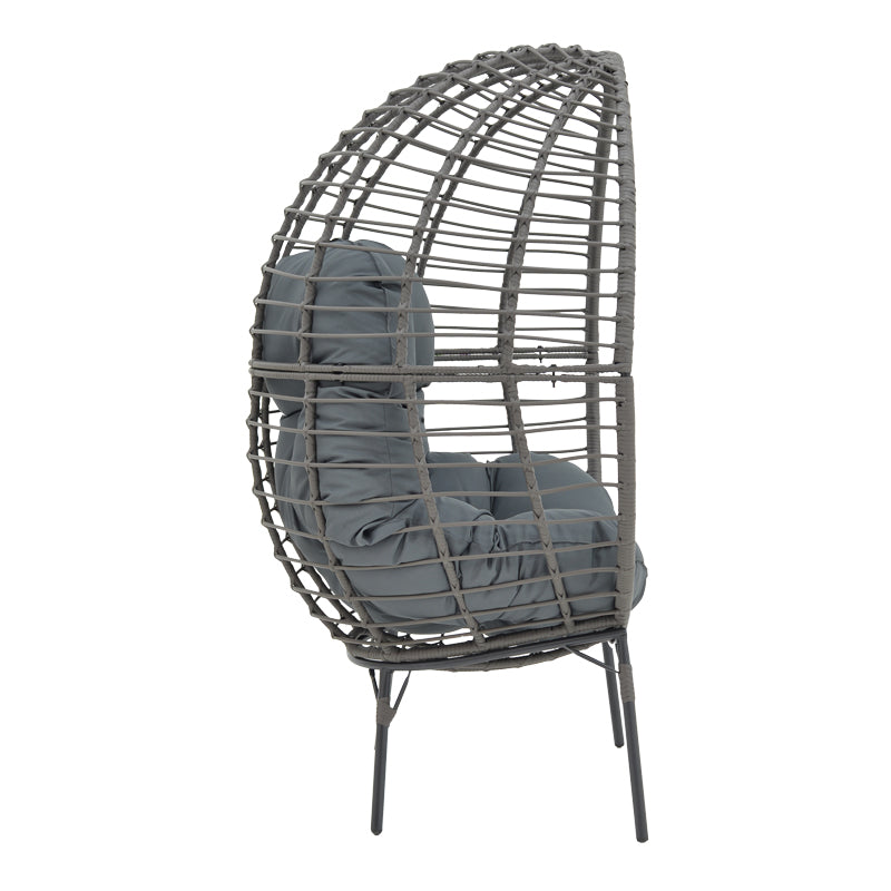 Fotoliu de gradina Nestie ratan picioare metal gri perna, gri, 102x80x155 cm