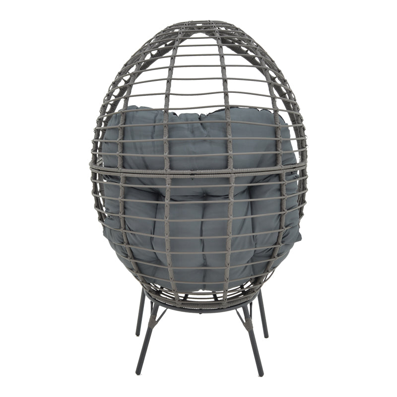 Fotoliu de gradina Nestie ratan picioare metal gri perna, gri, 102x80x155 cm