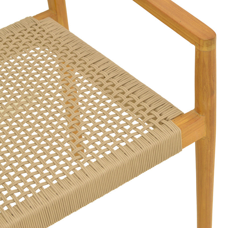 Fotoliu Lengan, lemn teak, cu detalii din frânghie bej, 54x52x80 cm