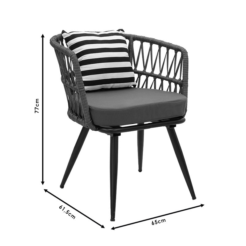 Fotoliu Naoki metal negru-pe Gri-perna, negru/alb, 65x62x77 cm
