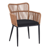 scaun de exterior Fotoliu Naoki pe rattan - metal cu finisaj Natural si picioare/perna negre 59x62x78 cm