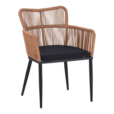 scaun de exterior Fotoliu Naoki pe rattan - metal cu finisaj Natural si picioare/perna negre 59x62x78 cm