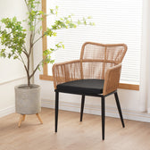 Fotoliu Naoki pe rattan - metal cu finisaj Natural si picioare/perna, negre, 59x62x78 cm, imagine suplimentara