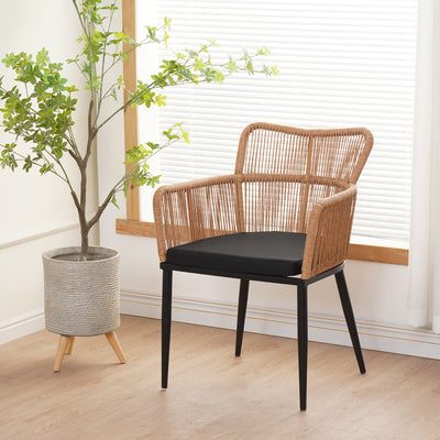 Fotoliu Naoki pe rattan - metal cu finisaj Natural si picioare/perna, negre, 59x62x78 cm, imagine suplimentara