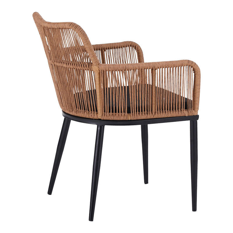 Fotoliu Naoki pe rattan - metal cu finisaj Natural si picioare/perna, negre, 59x62x78 cm, detaliu produs