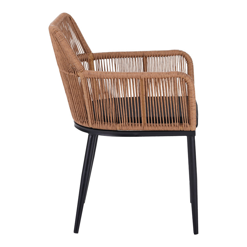 Fotoliu Naoki pe rattan - metal cu finisaj Natural si picioare/perna, negre, 59x62x78 cm, perspectiva suplimentara