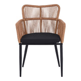 Fotoliu Naoki pe rattan - metal cu finisaj Natural si picioare/perna, negre, 59x62x78 cm
