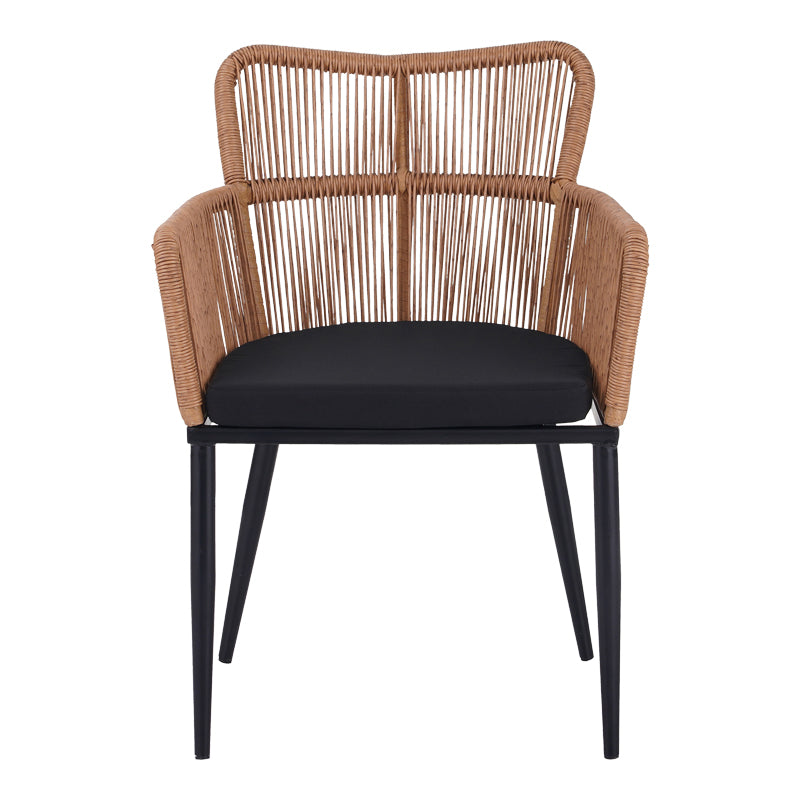 Fotoliu Naoki pe rattan - metal cu finisaj Natural si picioare/perna, negre, 59x62x78 cm, foto produs