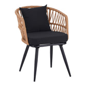 scaun de exterior Fotoliu Naoki pe rattan - metal finisaj Natural cu picioare negre/perna 62x60x80 cm