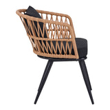 Fotoliu Naoki pe rattan - metal finisaj Natural cu picioare negre/perna, 62x60x80 cm