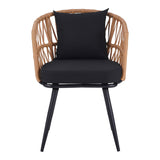 Fotoliu Naoki pe rattan - metal finisaj Natural cu picioare negre/perna, 62x60x80 cm