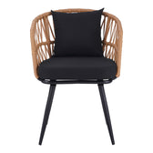 Fotoliu Naoki pe rattan - metal finisaj Natural cu picioare negre/perna, 62x60x80 cm, foto produs