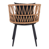 Fotoliu Naoki pe rattan - metal finisaj Natural cu picioare negre/perna, 62x60x80 cm