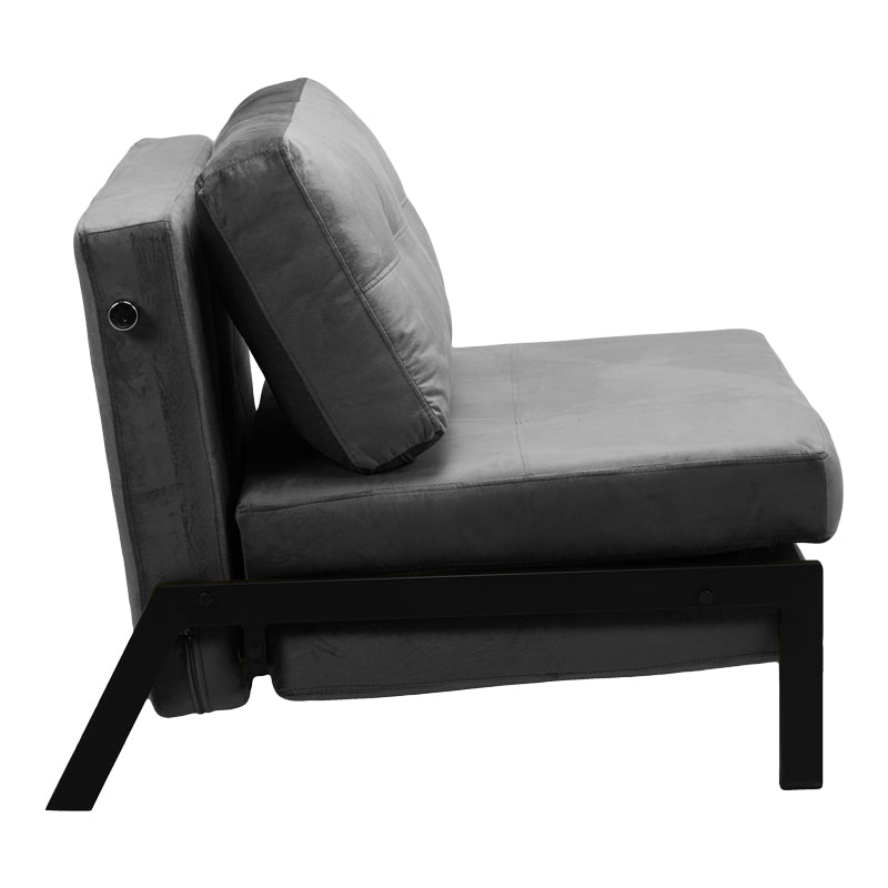 Fotoliu-pat tesatura de catifea Fancy, antracit metal, negru, 95x98x70 cm, perspectiva suplimentara