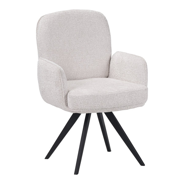 Fotoliu pivotant cu funcție Novo, Stil Modern, Material Bouclé Alb, Picioare Metal, Negru, 66x60x90 cm