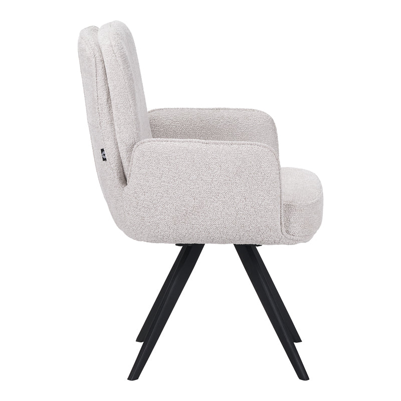 Fotoliu pivotant cu funcție Novo, Stil Modern, Material Bouclé Alb, Picioare Metal, Negru, 66x60x90 cm - BLACK-WHITE