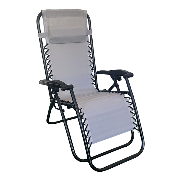 Fotoliu relaxant pliabil Mirka, Metal Negru, Textilenă, Gri, 65x165x110 cm
