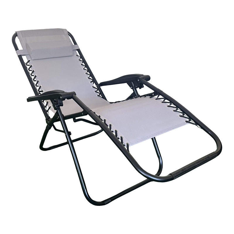Fotoliu relaxant pliabil Mirka, Metal Negru, Textilenă, Gri, 65x165x110 cm - Gri