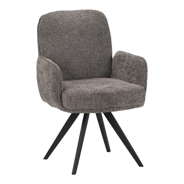 Fotoliu pivotant cu funcție Novo, Stil Modern, Material Bouclé Alb, Picioare Metal, Negru, 66x60x90 cm