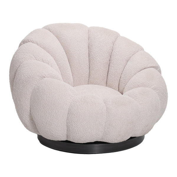 Fotoliu rotativ cu taburet Nester boucle, bej, 98x97x69 cm