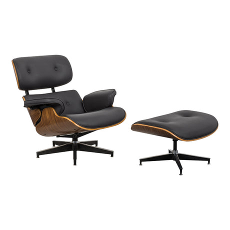 Fotoliu-taburet relax Eames, Negru - Nuc, 82x92x82 cm
