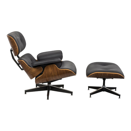 Fotoliu-taburet relax Eames, Negru - Nuc, 82x92x82 cm