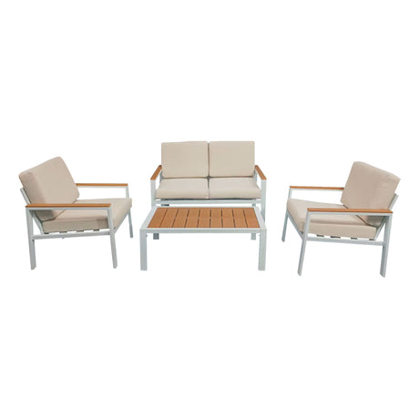Garden lounge Set la moda 4buc bej-alb aluminiu, 118x72x67 cm