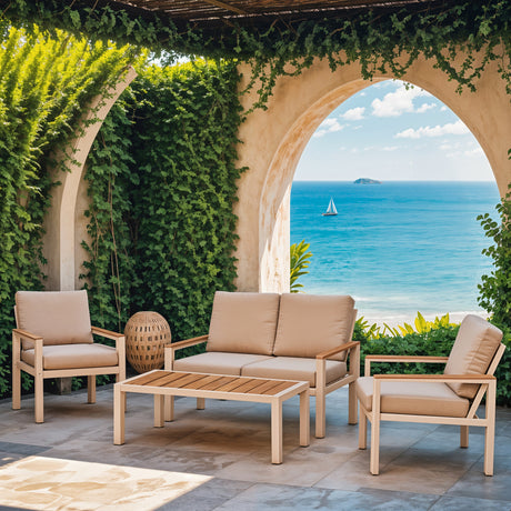 Garden lounge Set la moda 4buc bej-alb aluminiu, 118x72x67 cm