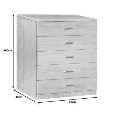 Gioko Comoda cu 5 sertare, nuc, 80x40x100 cm, perspectiva suplimentara