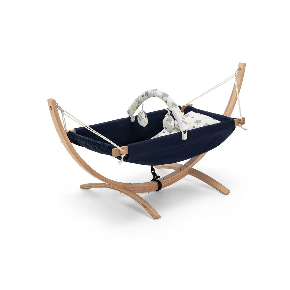 Hamac pentru copii cu suport Bliss, Maro - Albastru inchis, 66x62x147 cm - Albastru inchis