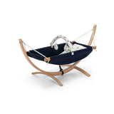 Hamac pentru copii cu suport Bliss, Maro - Albastru inchis, 66x62x147 cm - Albastru inchis