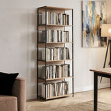 Kaliano stejar-negru metal Bibliotecă, 60x35x177 cm