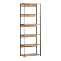 Kaliano stejar-negru metal Bibliotecă 59.5x35x176.5cm, 59.5x35x176.5 cm, Negru-Stejar, vedere frontală, MDF, PAL melaminat, metal, pentru living