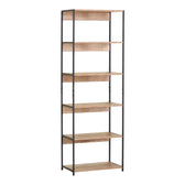 Kaliano stejar-negru metal Bibliotecă 59.5x35x176.5cm, 59.5x35x176.5 cm, Negru-Stejar, vedere frontală, MDF, PAL melaminat, metal, pentru living