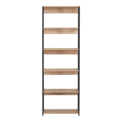 Kaliano stejar-negru metal Bibliotecă 59.5x35x176.5cm, 59.5x35x176.5 cm, Negru-Stejar, vedere laterală, MDF, PAL melaminat, metal, pentru living