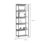 Kaliano stejar-negru metal Bibliotecă 59.5x35x176.5cm, 59.5x35x176.5 cm, Negru-Stejar, detaliu finisaj, MDF, PAL melaminat, metal, pentru living
