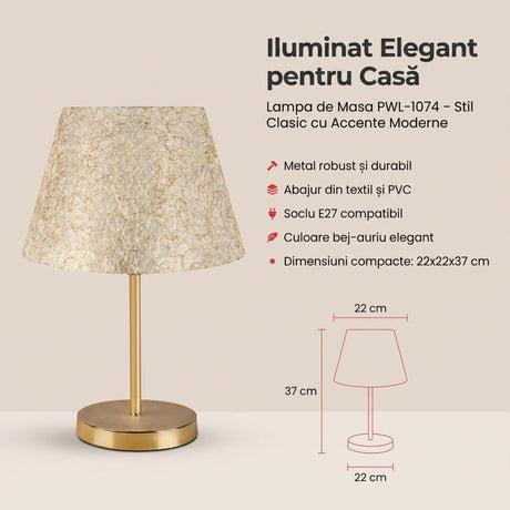 Lampa de Masa PWL-1074, bej-auriu, D22x37 cm
