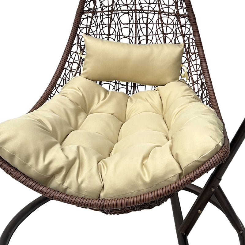 Leagăn tip cuib pe bază Soleil, Metal Negru - Ratan Natural, Pernă, Neagră, 120x95x195 cm - Maro