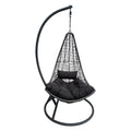 Balansoar Gradina Leagăn tip cuib cu bază Soleil, metal negru, ratan natural, pernă neagră, 120x95x195 cm