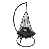 Balansoar Gradina Leagăn tip cuib cu bază Soleil, metal negru, ratan natural, pernă neagră, 120x95x195 cm