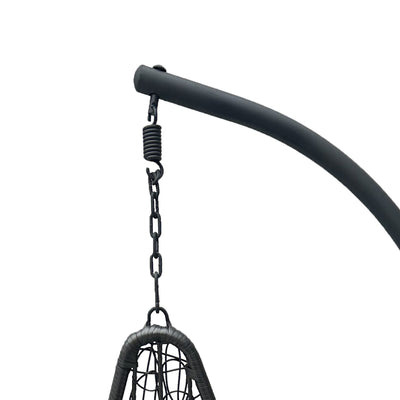 Leagăn tip cuib cu bază Soleil, metal negru, ratan natural, pernă, neagră, 120x95x195 cm, imagine suplimentara