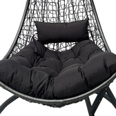 Leagăn tip cuib cu bază Soleil, metal negru, ratan natural, pernă, neagră, 120x95x195 cm, detaliu produs