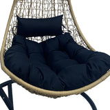 Leagăn tip cuib pe bază Soleil, Metal Negru - Ratan Natural, Pernă, Neagră, 120x95x195 cm - Negru