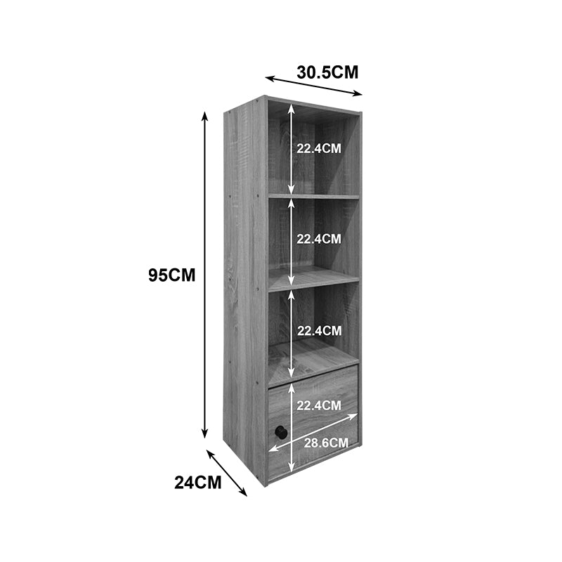 Lenobia column Bibliotecă cu cabinet light, gri, 31x24x95 cm