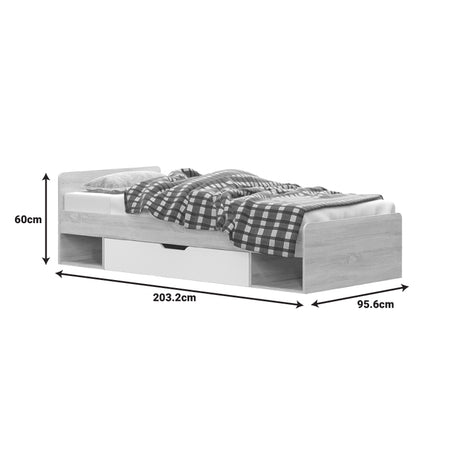 Letto pat de o persoana cu sertar din stejar, alb, 90x200 cm
