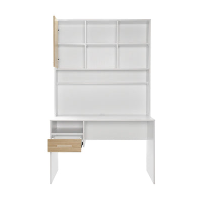 Birou Adore London cu biblioteca, Alb - Stejar, 120x196x60 cm, perspectiva suplimentara