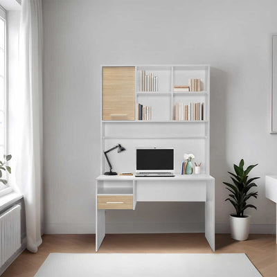 Birou Adore London cu biblioteca, Alb - Stejar, 120x196x60 cm, foto produs 6
