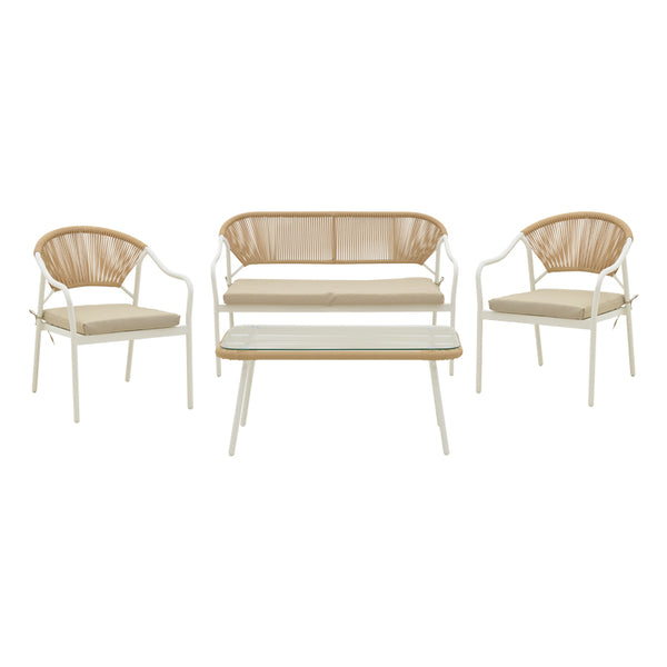 Lounge Bonanza set 4buc bej ratan-aluminiu, alb, 124x64x78 cm