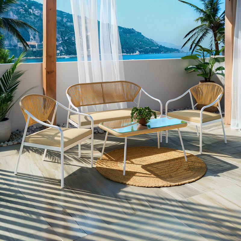 Lounge Bonanza set 4buc bej ratan-aluminiu, alb, 124x64x78 cm